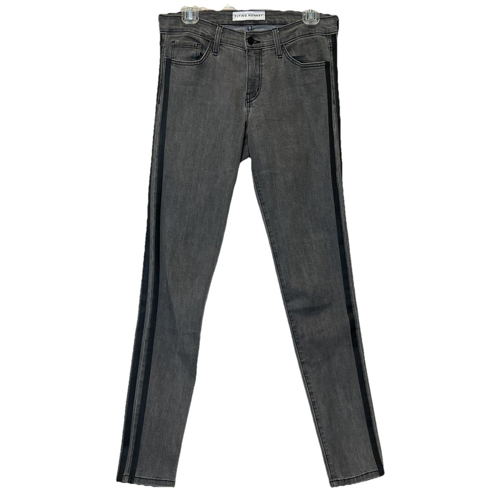 Flying Monkey‎ Grey Skinny Jeans Black Side Stripe Denim Womens Size 28 Faded